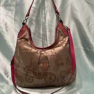 COACH - Signature Horse Carriage Sateen Canvas Satchel Bag Medium Size